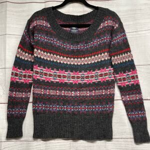 American Eagle Pink Gray Wool blend Sweater Nordic Patterned Pullover Size S